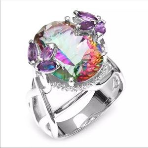 New Rainbow Cubic Zirconia Silver Ring Size Sz 8